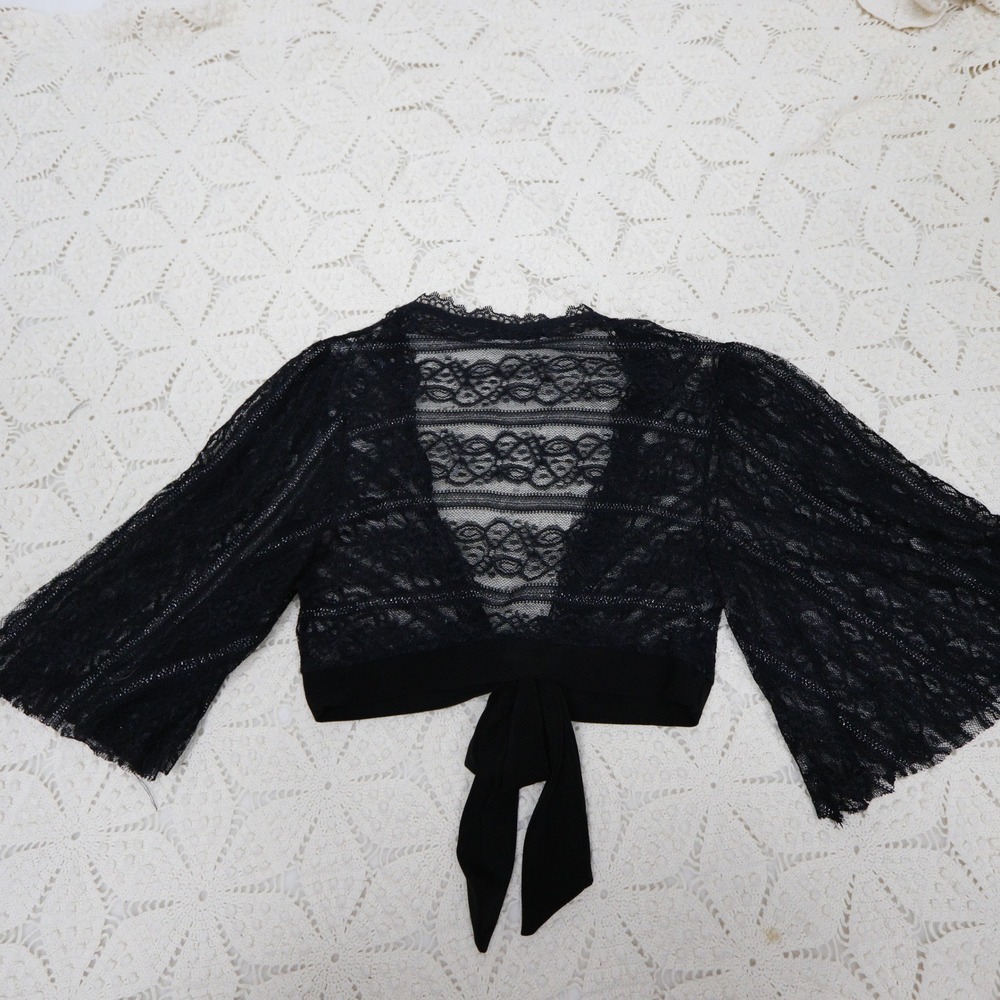 Vintage Y2K Lace Shrug Tie Front Bell Sleeve Bolero Top Body Central XS S